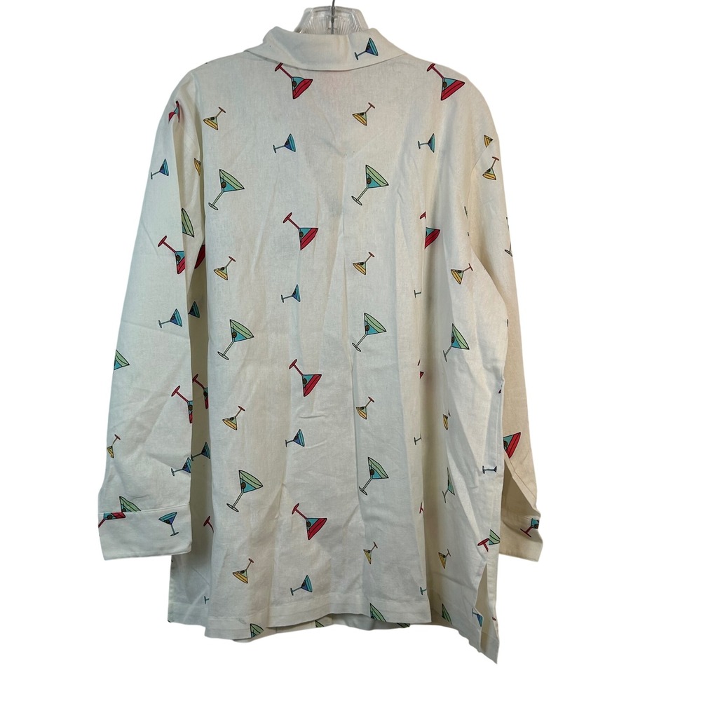 Sunberry Linen Blend Martini Glass Print Button Down Shirt Ivory Womens 1x Nwt View 2